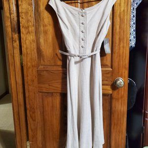 NYC Eva Mendez Wheat Sleeveless Belted Dress 4 NWT